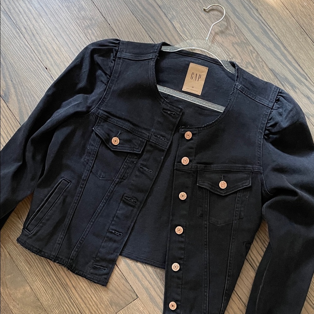 GAP Women's Black Denim Jacket with Button Accents